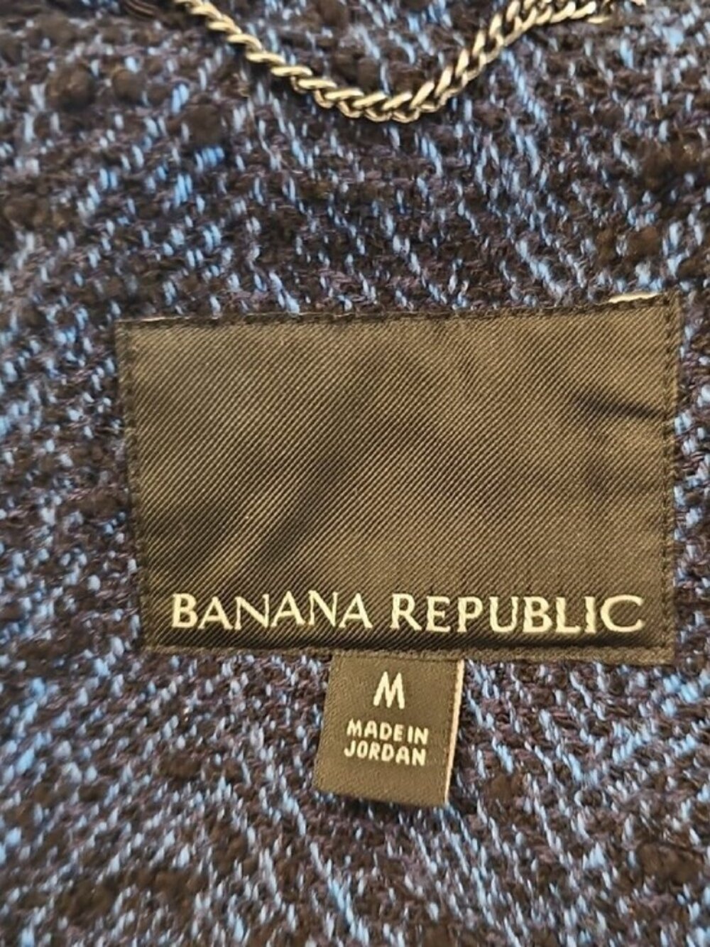 Banana Republic Blue Herringbone Tweed Funnel Neck Jacket - M - Picture 13 of 14